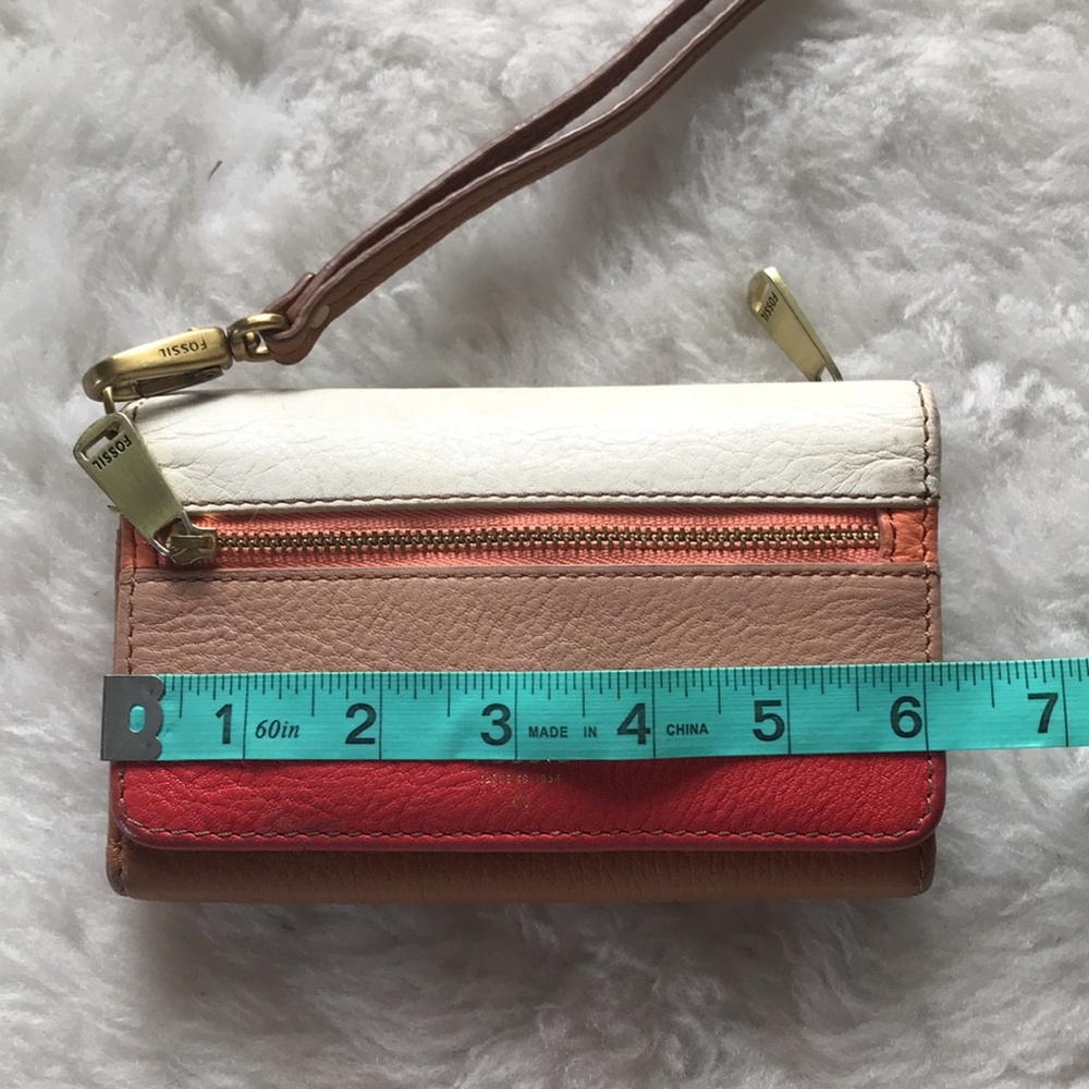 Fossil Color Block Tan Red Trifold Wallet Clutch - image 8